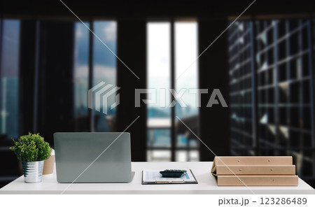 Workspace laptop computer, tablet, pencil and coffee cup with plant pot on office table. Workspace laptop computer, tablet, pencil and coffee cup with plant pot on office table. 123286489