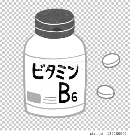 Vitamin B6 supplements black and white 123286601