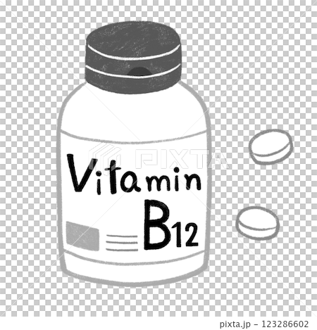 Vitamin B12 supplements black and white 123286602