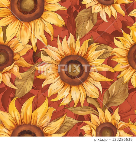 Seamless drawing of a field of sunflowers in full bloom. Seamless drawing of a field of sunflowers in full bloom.  123286639