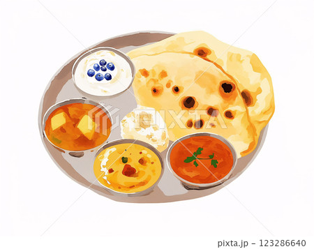 インドカレーの水彩イラスト インドカレーの水彩イラスト 123286640