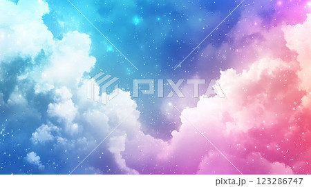 カラフルな雲と星空の幻想的な風景 123286747