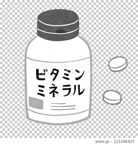 ビタミンミネラルのサプリメント白黒 123286825
