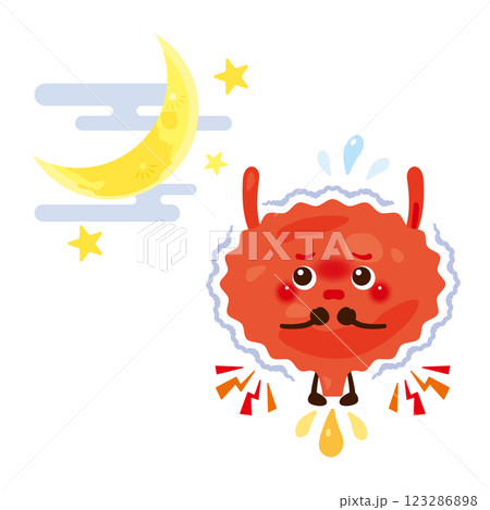 夜間頻尿を起こす膀胱のキャラクターイラスト 123286898