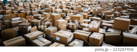 Endless cardboard boxes in a warehouse. 123287450