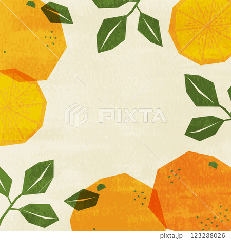 ラフなミカンのイラストの背景_スクエア_ベージュ 123288026