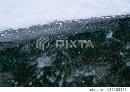 雪が積もった岸辺と凍てつく川面　a-1 123288335