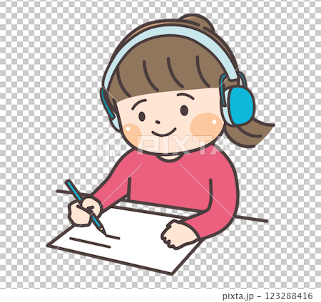イヤーマフをつけた聴覚過敏がある女の子のイラスト 123288416
