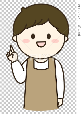 指差しで説明するエプロンを着た男性のシンプルなイラスト ブラウン 指差しで説明するエプロンを着た男性のシンプルなイラスト ブラウン 123288448
