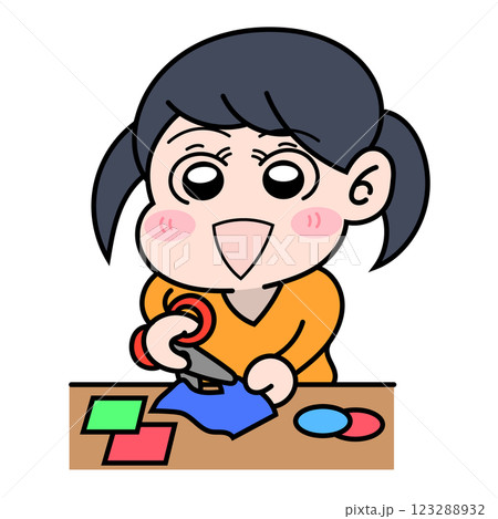 ハサミで紙を切っている女の子 123288932