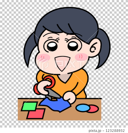 ハサミで紙を切っている女の子 123288932