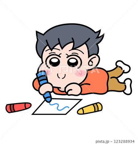 クレヨンでお絵描きしている男の子 123288934