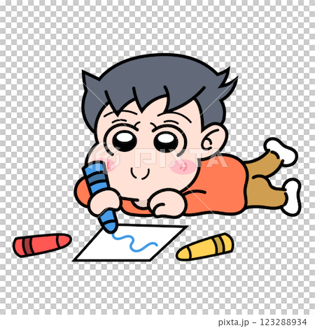 クレヨンでお絵描きしている男の子 123288934