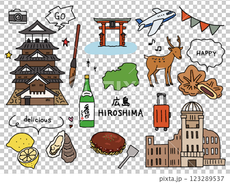 広島の手描きイラストセット 123289537
