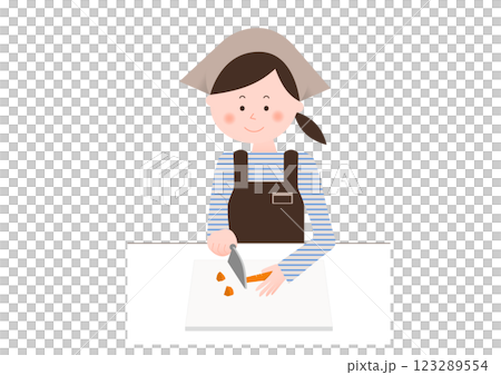 女店員正在煮飯（切食材） 123289554