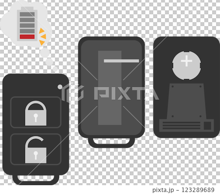 Image set of dead car keys and replacing the batteries inside 123289689