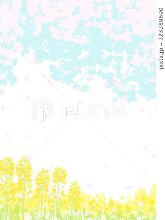 桜と春の空　菜の花畑 123289690