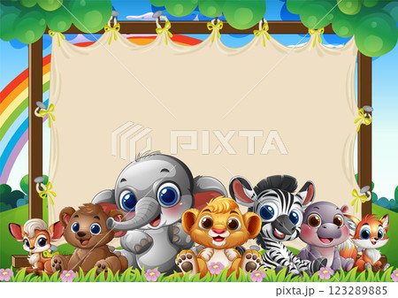 Cute Animal Friends in Nature Scene 123289885