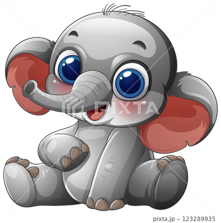 Adorable Baby Elephant Cartoon Illustration 123289935