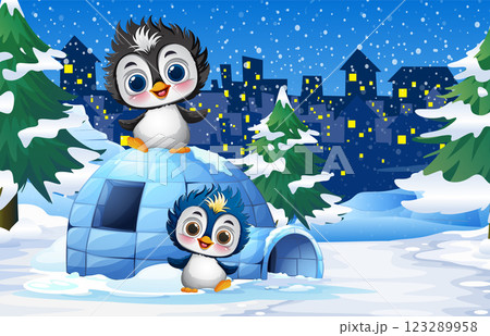 Playful Penguins in Winter Wonderland 123289958