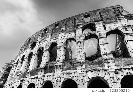 ローマ　コロッセオ　モノクロ 123290219
