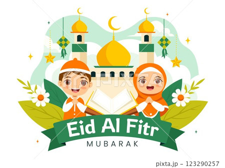 Happy Eid Al-Fitr Mubarak Illustration featuring a Mosque and a Muslim Celebration on this Special Day, Bringing Peace and Happiness to Everyone Happy Eid Al-Fitr Mubarak Illustration featuring a Mosque and a Muslim Celebration on this Special Day, Bringing Peace and Happiness to Everyone 123290257