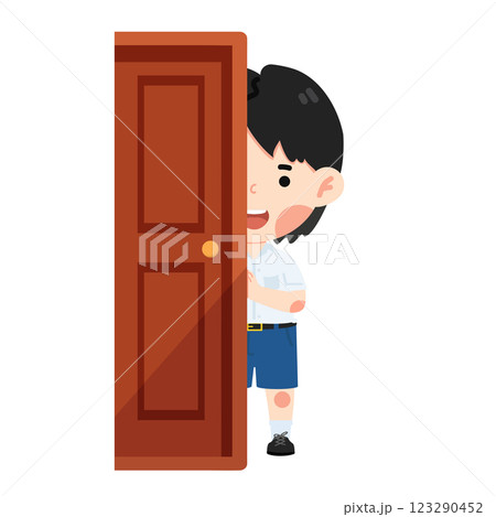 a child peeking at the door 123290452
