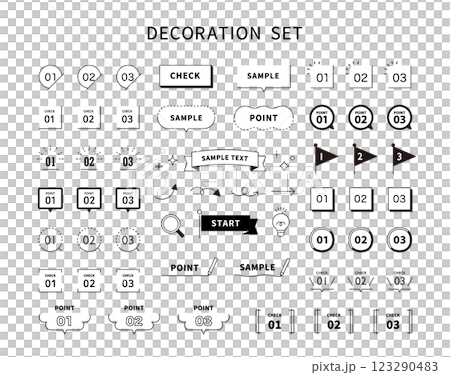 ポイントとチェックのナンバリング・アイコン イラスト素材 リボン ベクター 旗 吹き出し セット ポイントとチェックのナンバリング・アイコン イラスト素材 リボン ベクター 旗 吹き出し セット 123290483