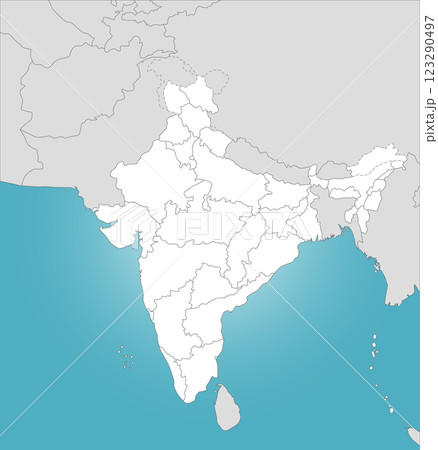 インドと周辺国の地図、州の境界線いり、シンプルで分かりやすい 123290497
