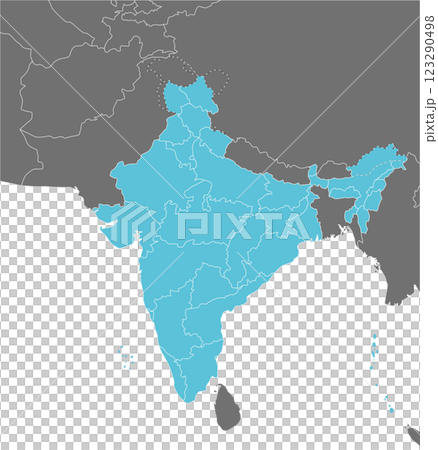 印度及其鄰國的地圖，標有國家邊界，簡單易懂 123290498