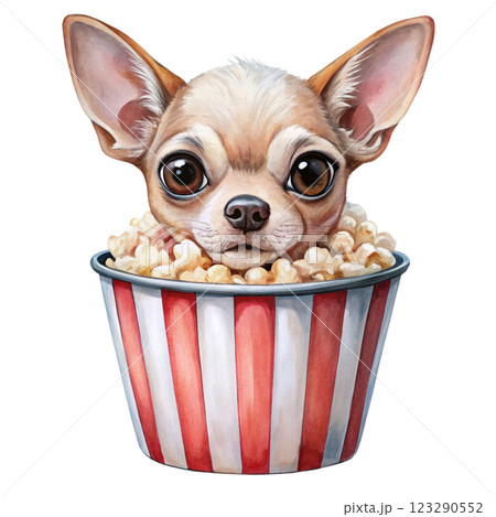 Baby Dog Cute Kawaii bucket of popcorn clipart watercolor Baby Dog Cute Kawaii bucket of popcorn clipart watercolor 123290552