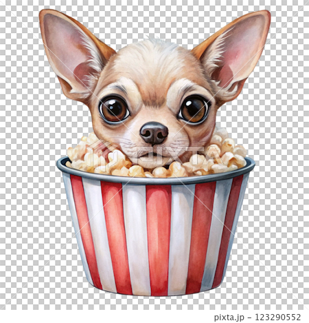 Baby Dog Cute Kawaii bucket of popcorn clipart watercolor Baby Dog Cute Kawaii bucket of popcorn clipart watercolor 123290552