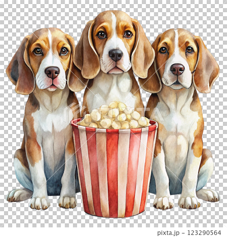 Baby Dog Cute Kawaii  bucket of popcorn clipart watercolor 123290564