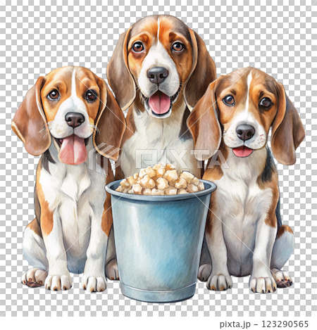 Baby Dog Cute Kawaii  bucket of popcorn clipart watercolor 123290565