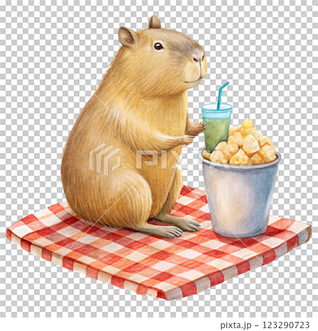 Cute capybara kawaii popcorn bucket clipart watercolor 123290723
