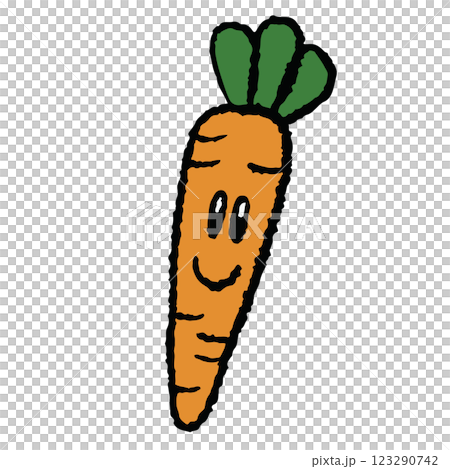 Hand drawn crayon illustration of happy carrot for food, breakfast, brunch, cafe, restaurant, menu, recipe, cook book, cartoon character, grocery shopping, supermarket, vegetable, healthy ingredients 123290742