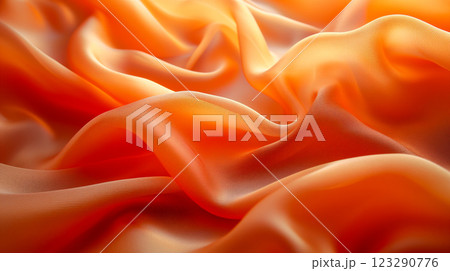 Abstract background of amber silk fabric drapes beautifully with folds and texture. Generative AI 123290776