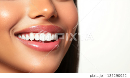 Radiant smile showcasing pristine dental care, exuding health and confidence. A symbol of beauty and meticulous oral hygiene. 123290922
