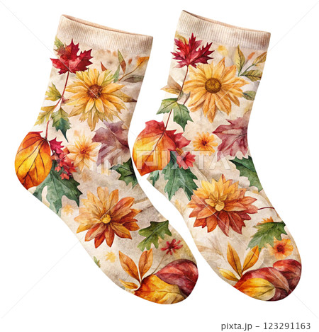 Socks Flowers Clipart Watercolor 123291163