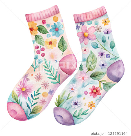 Socks Flowers Clipart Watercolor 123291164