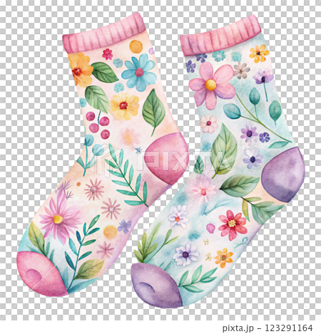 Socks Flowers Clipart Watercolor 123291164