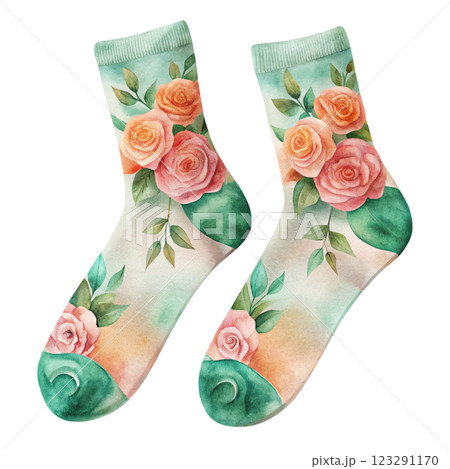 Socks Flowers Clipart Watercolor 123291170