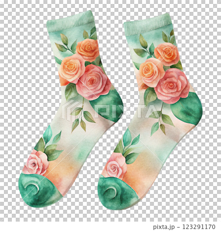 Socks Flowers Clipart Watercolor 123291170