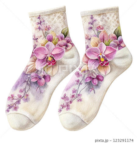Socks Flowers Clipart Watercolor 123291174