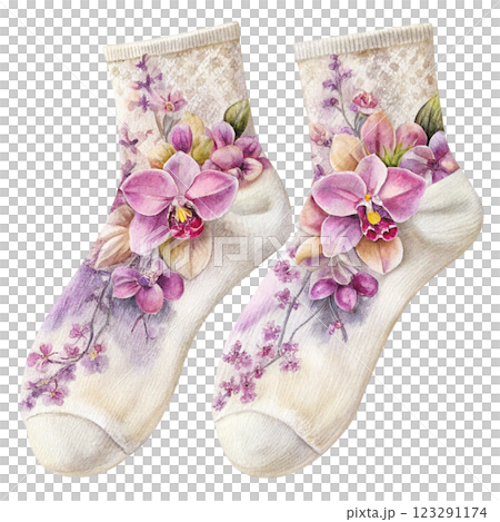 Socks Flowers Clipart Watercolor 123291174