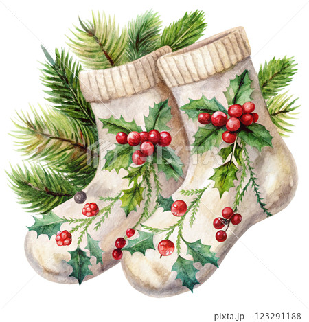 Socks Flowers Clipart Watercolor 123291188