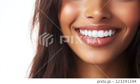 Radiant smile close-up showcasing perfect, bright, white teeth with healthy gums and a natural, confident expression. Radiant smile close-up showcasing perfect, bright, white teeth with healthy gums and a natural, confident expression. 123291194