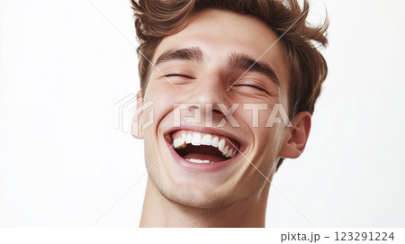 Radiant Joy: Capturing a Moment of Pure Happiness with a Genuine Smile and infectious energy, reflecting a sense of elation and positivity. 123291224