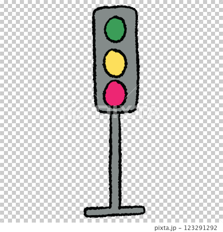 Hand drawn crayon illustration of traffic light for car, transportation, commute, pollution, back to school, travel, trip, vacation, journey, holidays, sticker, cute patch, print, road, street 123291292