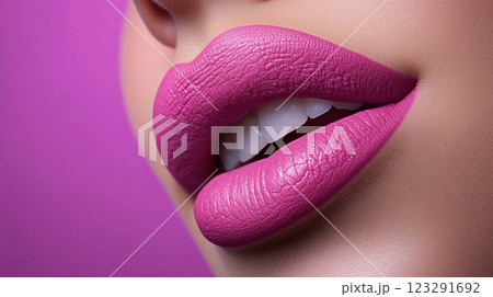 Close-up of striking lips with vibrant magenta lipstick. Perfect makeup, beauty, and fashion statement. Modern and elegant aesthetic. Close-up of striking lips with vibrant magenta lipstick. Perfect makeup, beauty, and fashion statement. Modern and elegant aesthetic. 123291692